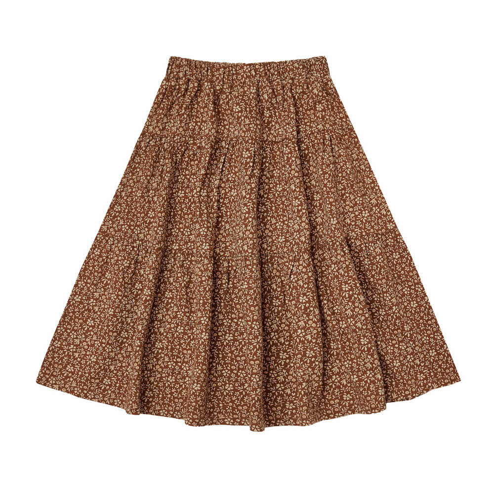 Rylee and Cru Tiered Midi Skirt Chocolate Floral | Tiny People