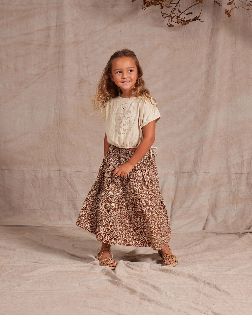 Rylee and Cru Tiered Midi Skirt Chocolate Floral | Tiny People