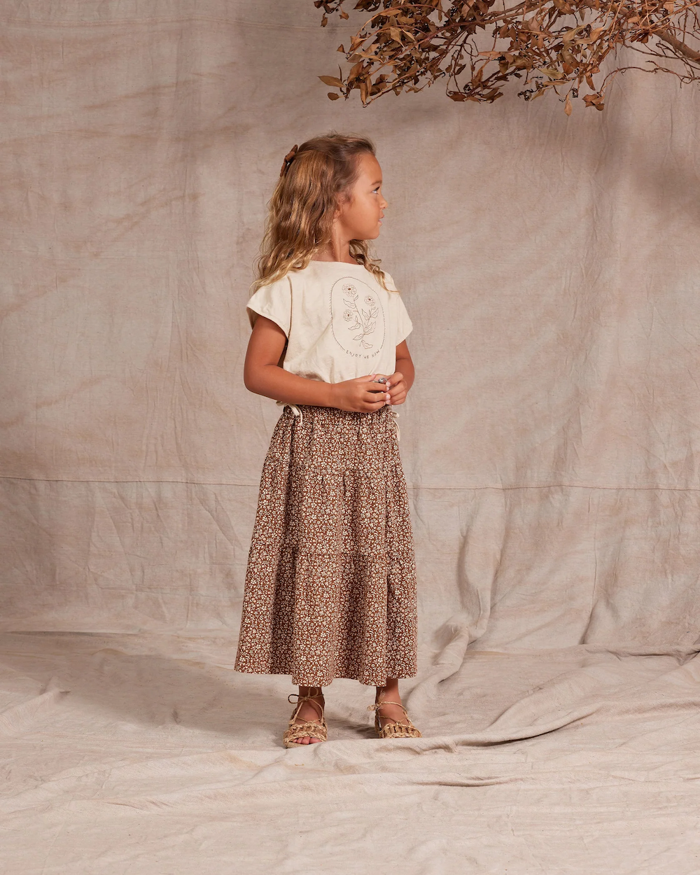 Rylee and Cru Tiered Midi Skirt Chocolate Floral | Tiny People