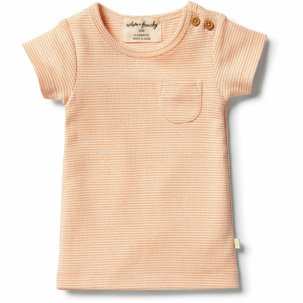 Organic Stripe Rib Tee Marigold