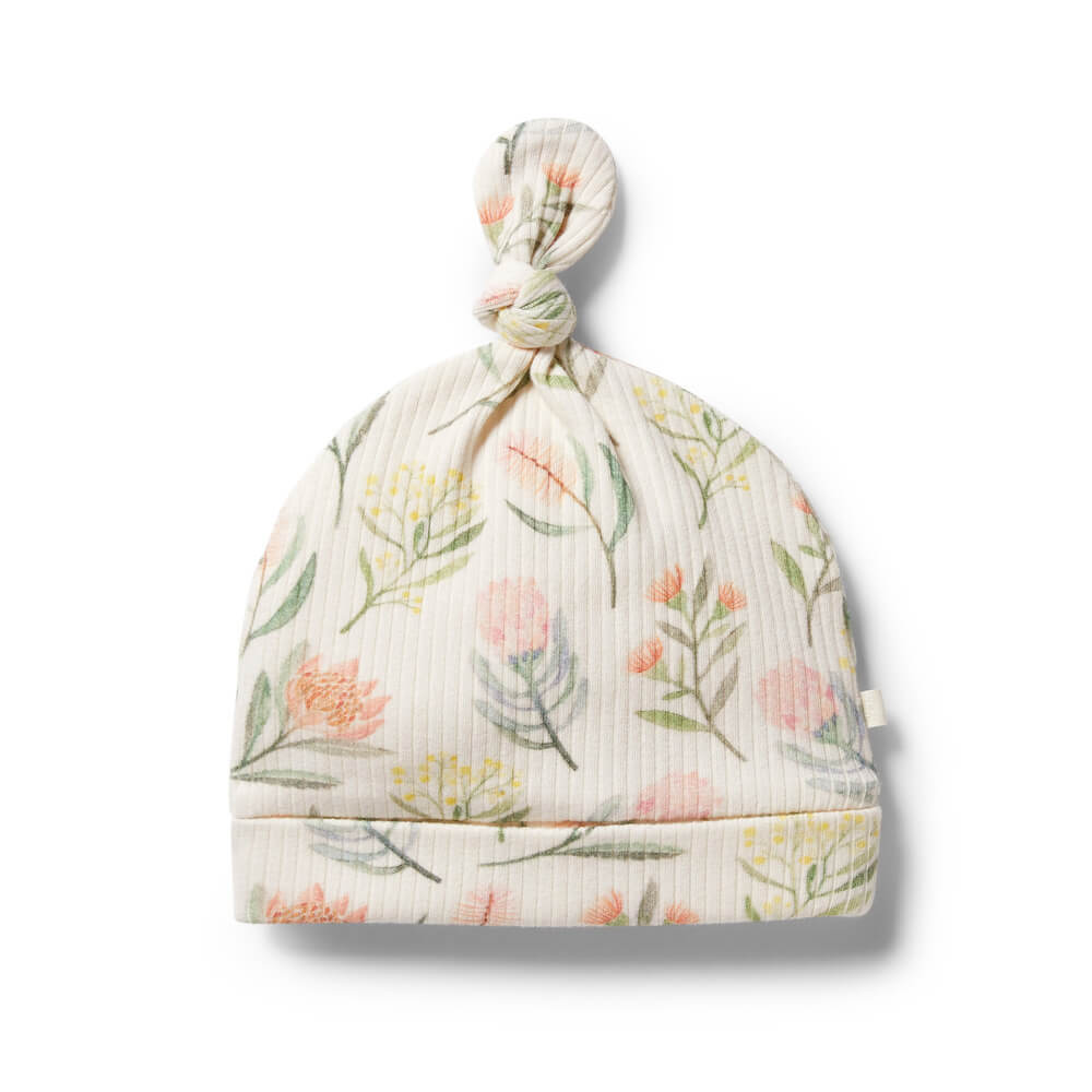 Organic Rib Knot Hat Pretty Floral